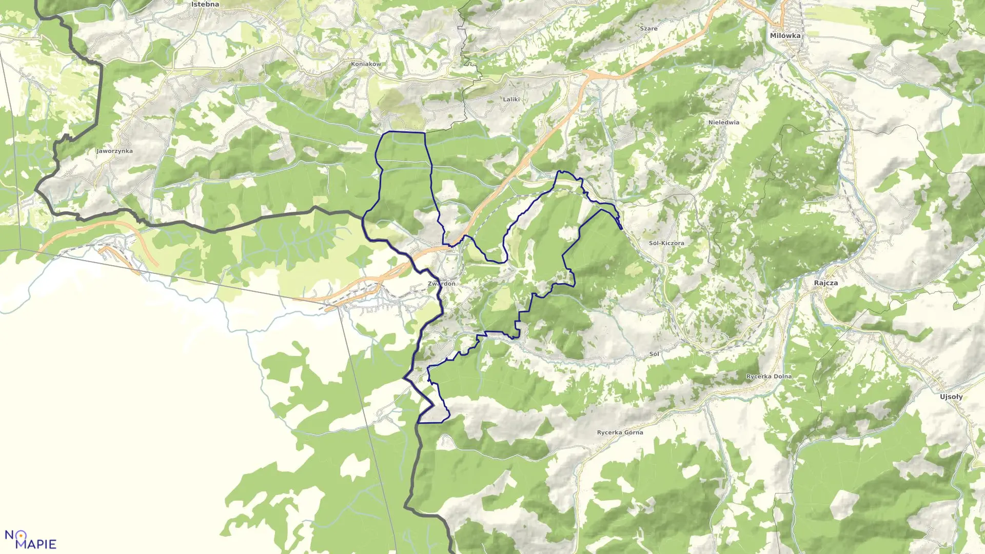 Mapa obrębu Zwardoń w gminie Rajcza